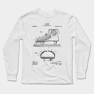 Ice Hockey Skates Patent - Ice Skates Art - Black And White Long Sleeve T-Shirt